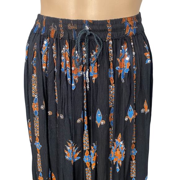 Vtg Black Orange Blue Paisley Sequin Embellished Boho Hippie Maxi Skirt S/M - Picture 3 of 7
